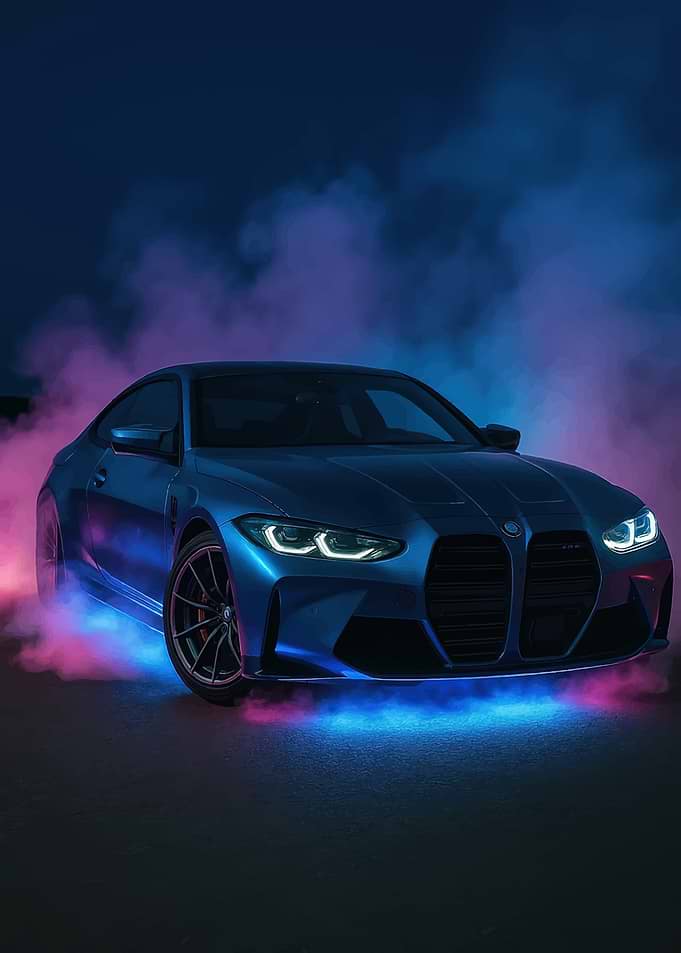 Blue BMW M4 with Neon Smoke