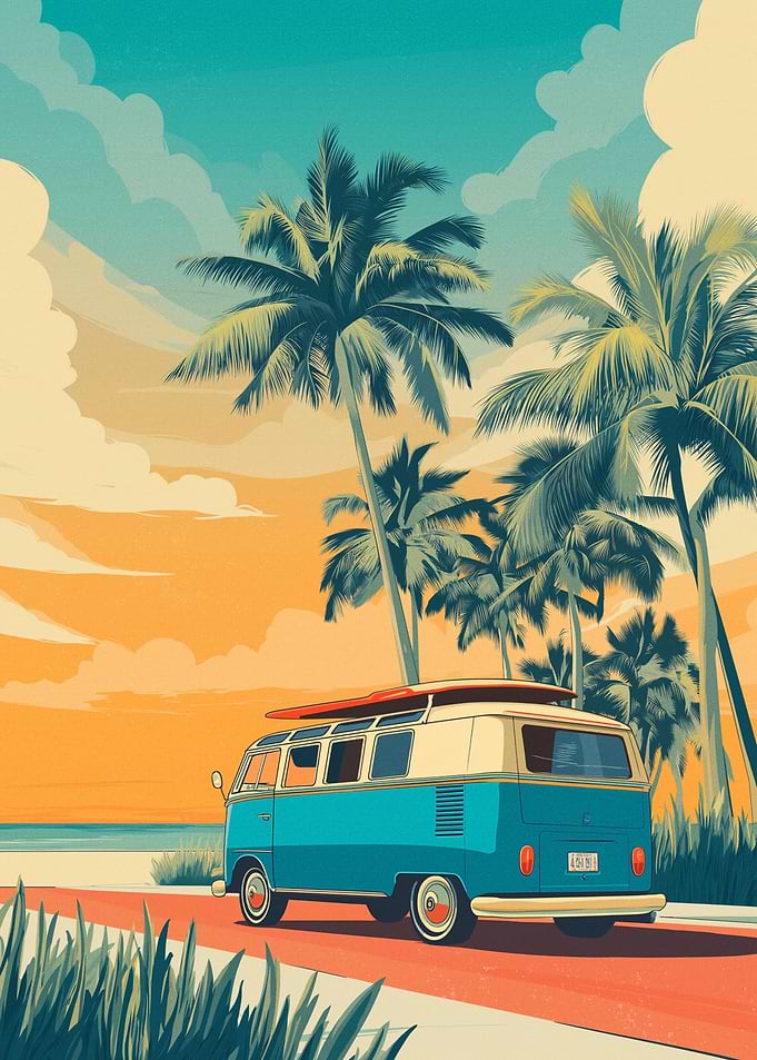 Vintage Van on a Tropical Road Trip