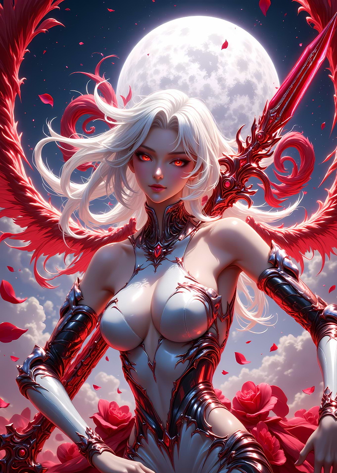 Fantasy warrior with red wings and sword