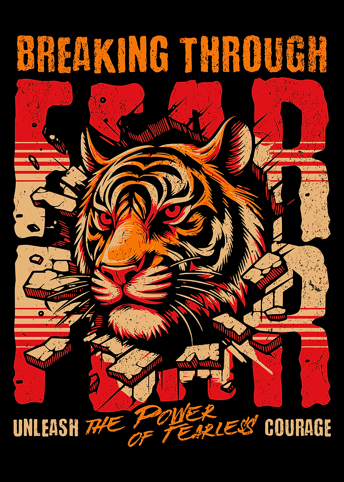 Breaking Through Fear Poster, Fierce Tiger Wall Art, Motivational Courage Print