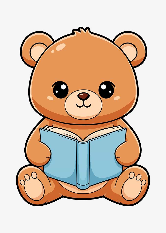 Cute Teddy Bear Reading a Book