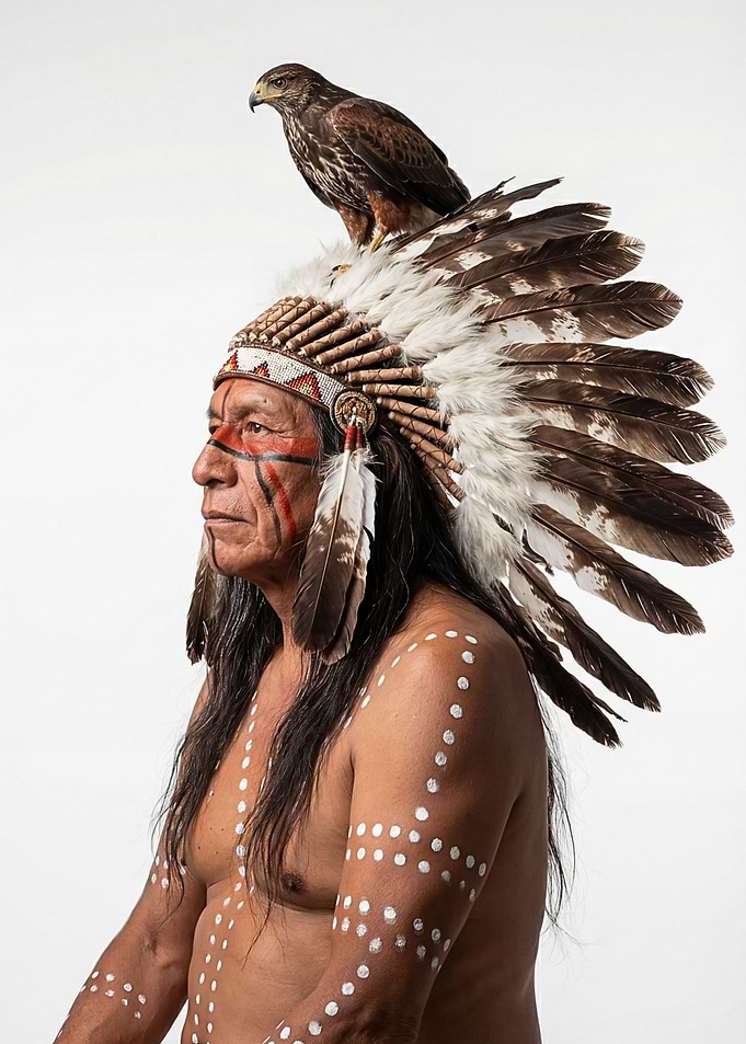 Native American Man with Eagle Headdress