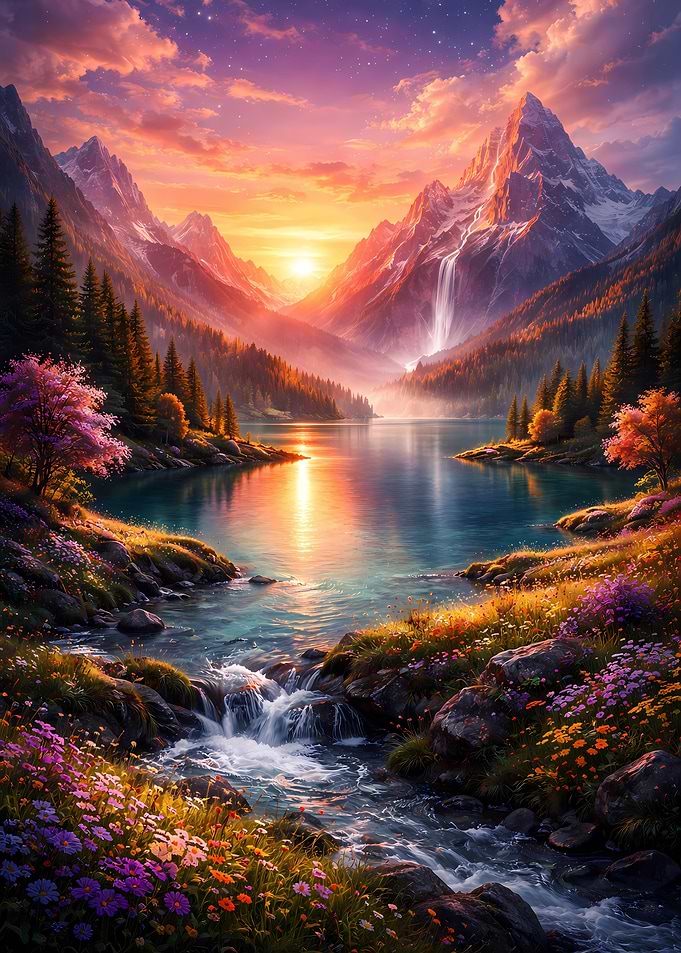 Majestic Mountain Lake at Sunset