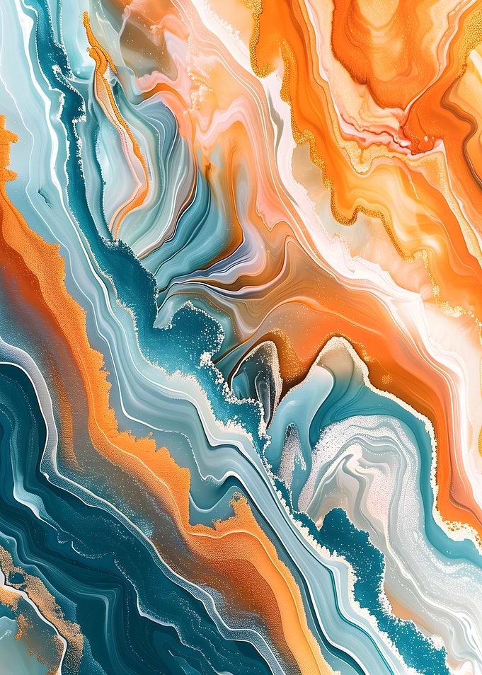 Abstract Marbling with Orange and Teal