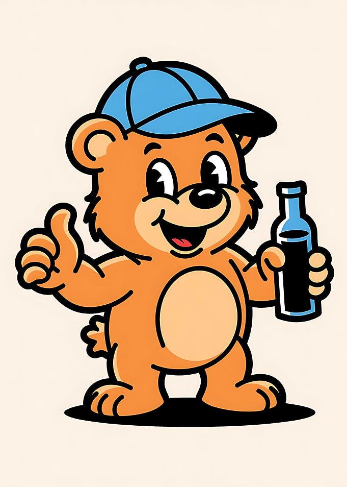 Cartoon Bear with Bottle and Thumbs Up