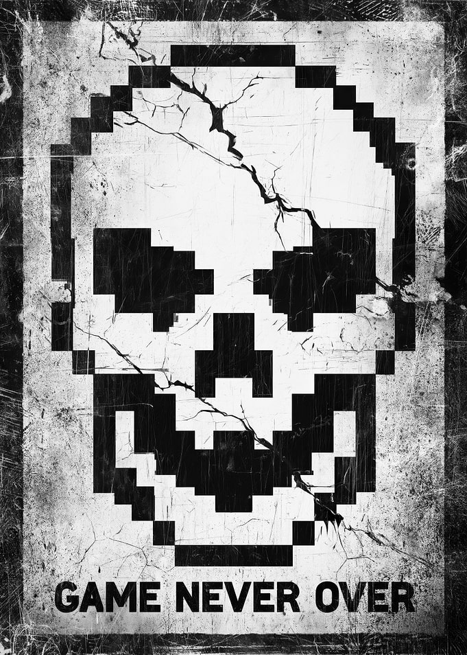 Pixelated Skull 'Game Never Over'