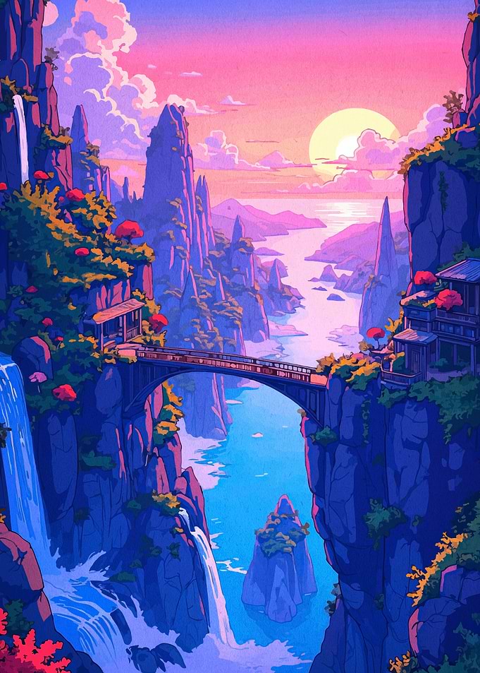 Serene Mountain Valley at Sunset