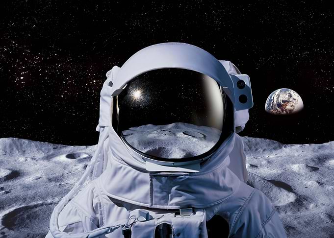 Astronaut on the Moon with Earth View