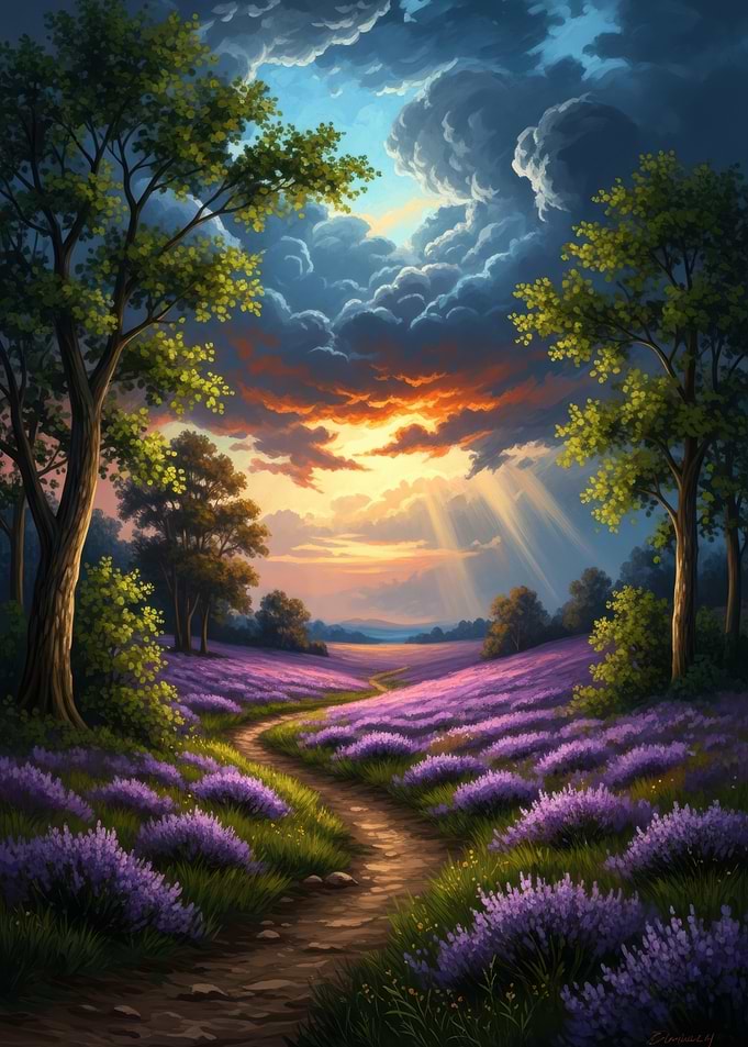 Lavender Field at Sunset