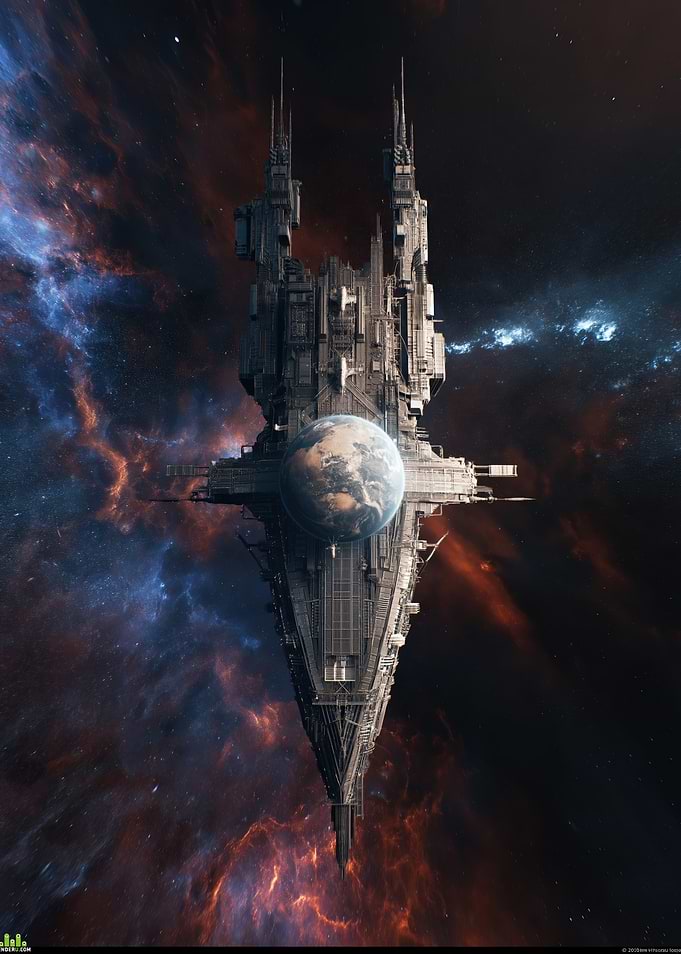 Massive spaceship with Earth