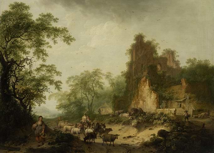 Pastoral Landscape with Ruins and Livestock