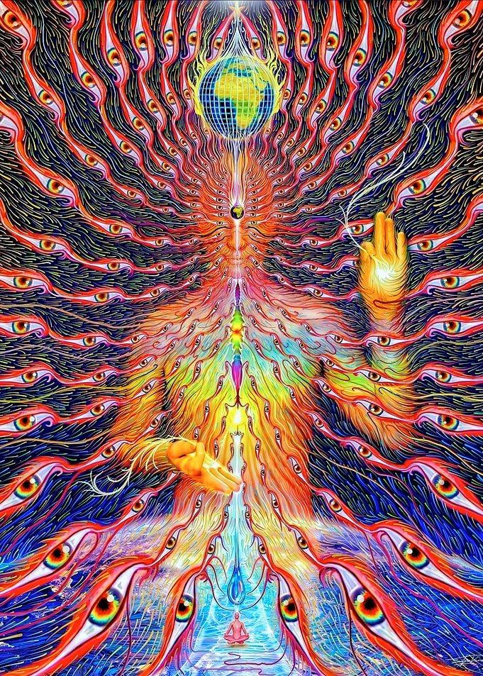 Psychedelic Visionary Art with Eyes and Globe
