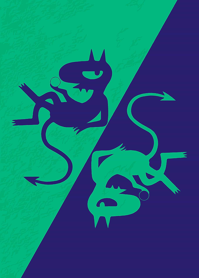 Futuristic Demons in Green and Purple