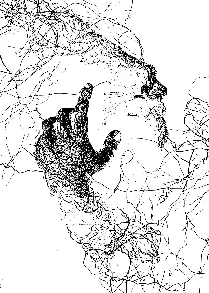 Abstract Black and White Line Art Face