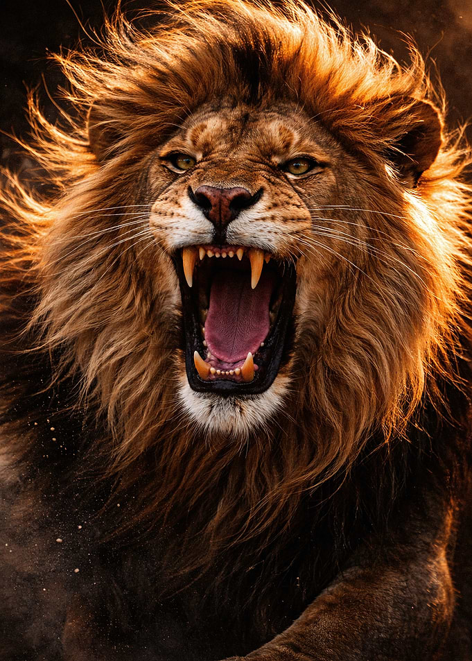 Roaring Lion with Golden Mane