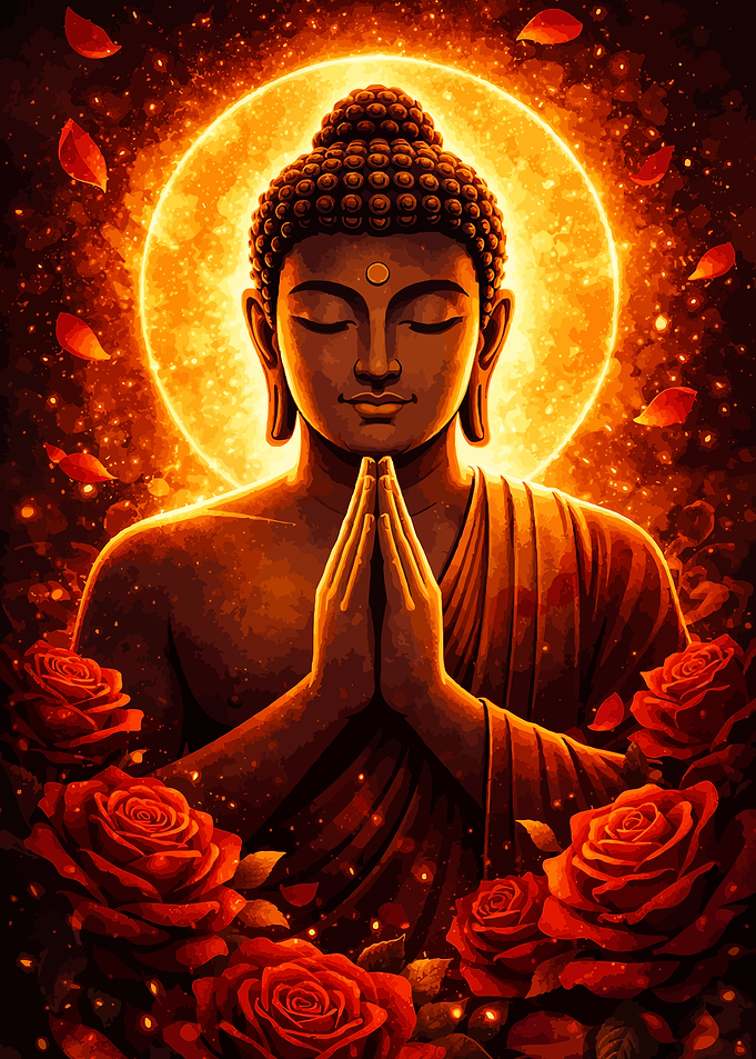 Buddha with Roses and Aura