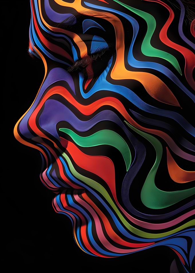Abstract Face with Colorful Waves