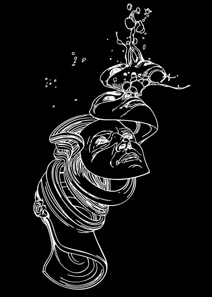 Surreal Head with Flowing Lines