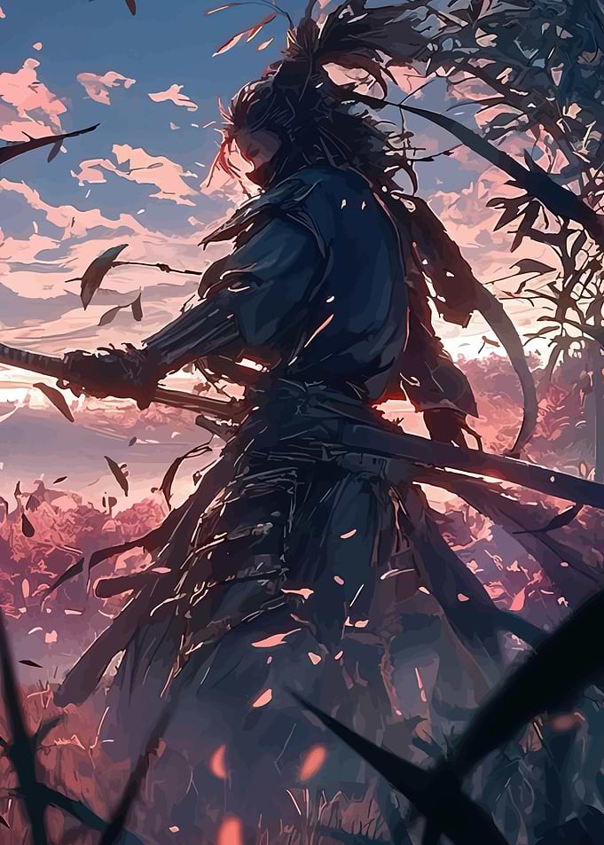 Samurai warrior at sunset