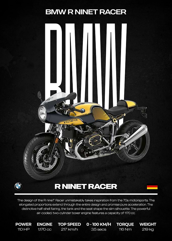 BMW R nineT Racer Motorcycle Poster
