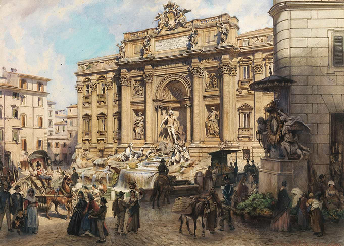Trevi Fountain with bustling crowd