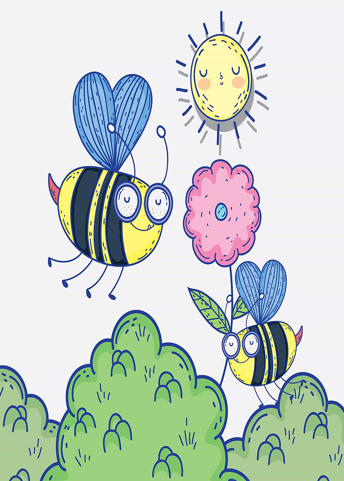 Cute Bees and Flowers Illustration