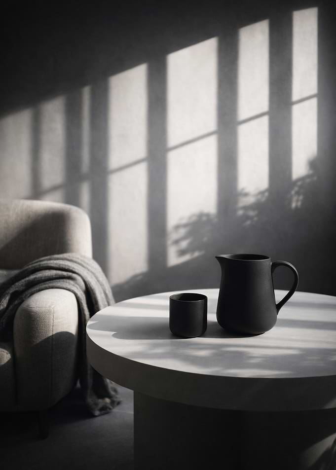 Minimalist Black Pitcher and Cup