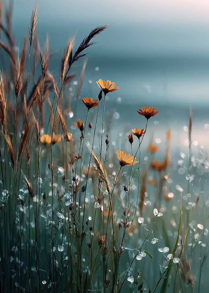 Dewy Wildflowers and Grasses