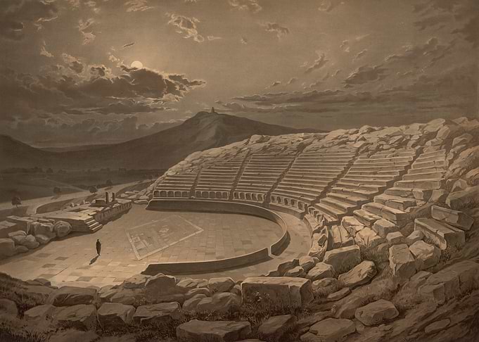 Ancient Amphitheater Under Moonlight