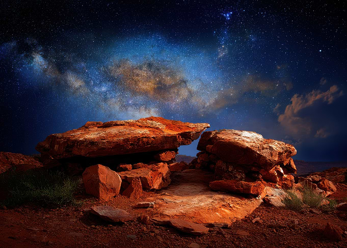 Desert Rocks Under Milky Way Night Sky