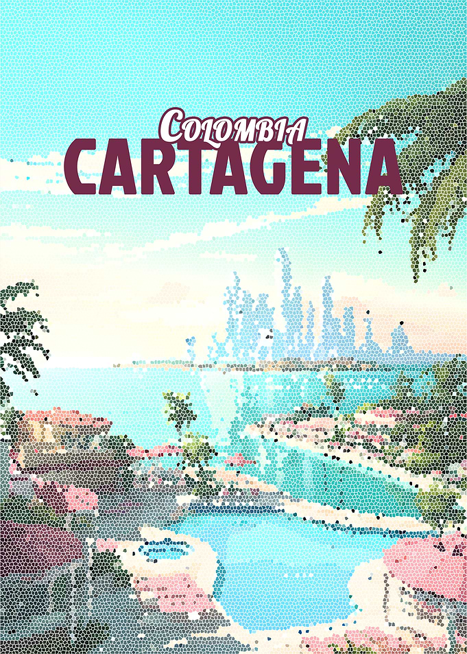 Cartagena Colombia Mosaic Vintage Poster