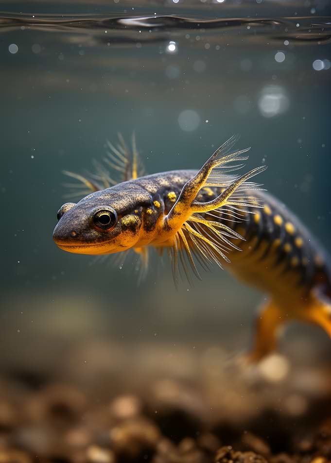 Underwater Newt with Feathery Gills