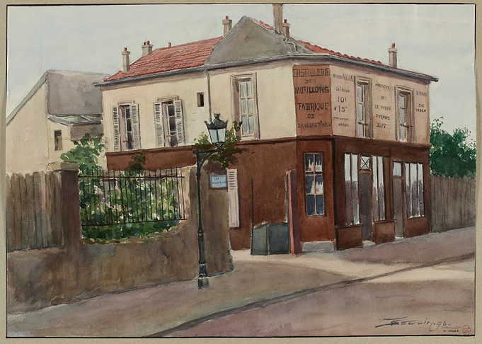 Corner building with distillery sign