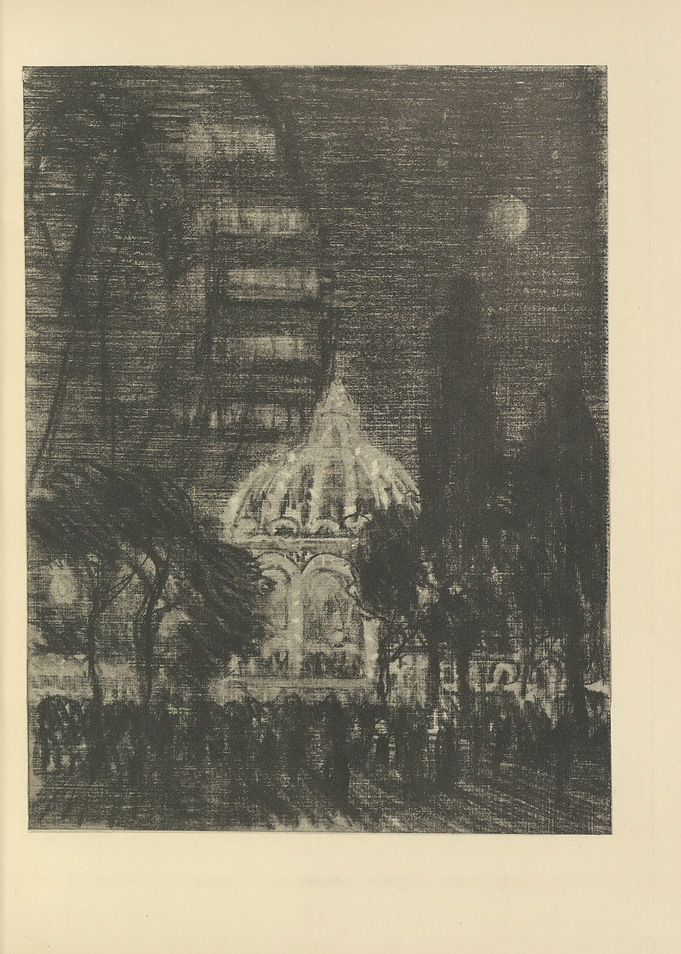 Night Scene with Illuminated Dome and Crowd