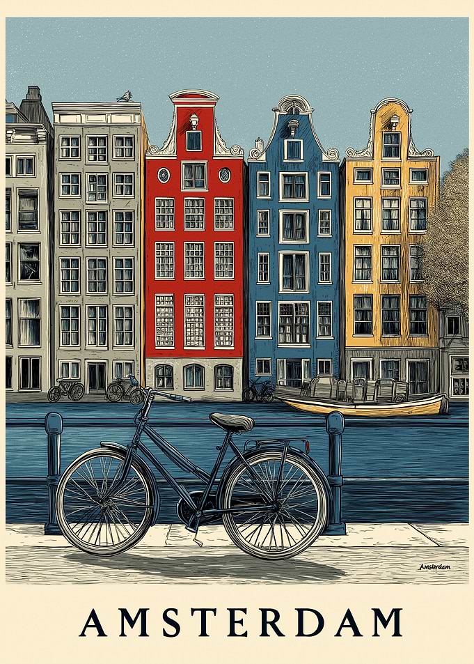 Amsterdam Canal Scene with Bicycle