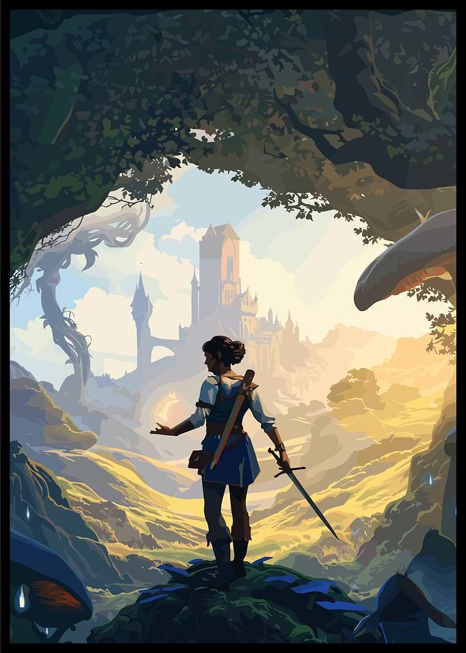 Fantasy Warrior Gazes at Castle