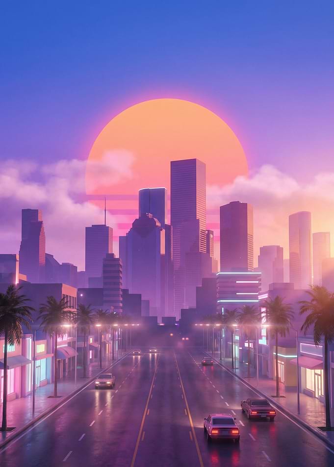 Retro Cityscape at Sunset