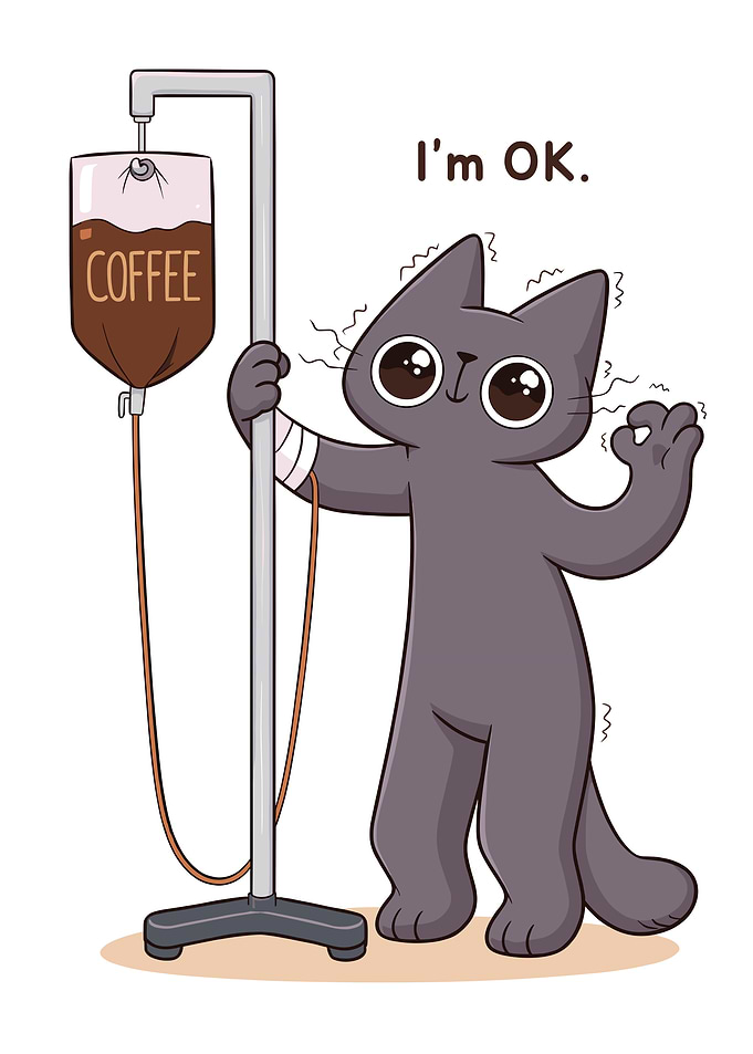Cat receiving coffee IV drip