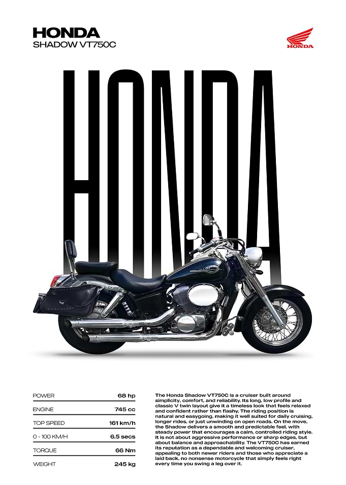 Honda Shadow VT750C Motorcycle Poster