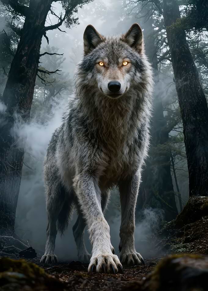 Wolf in a Misty Forest