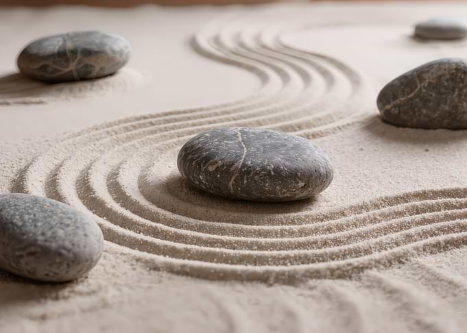 Zen Garden with Raked Sand and Stones