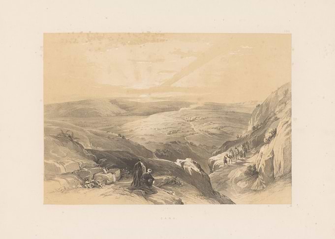 Landscape with figures and caravan
