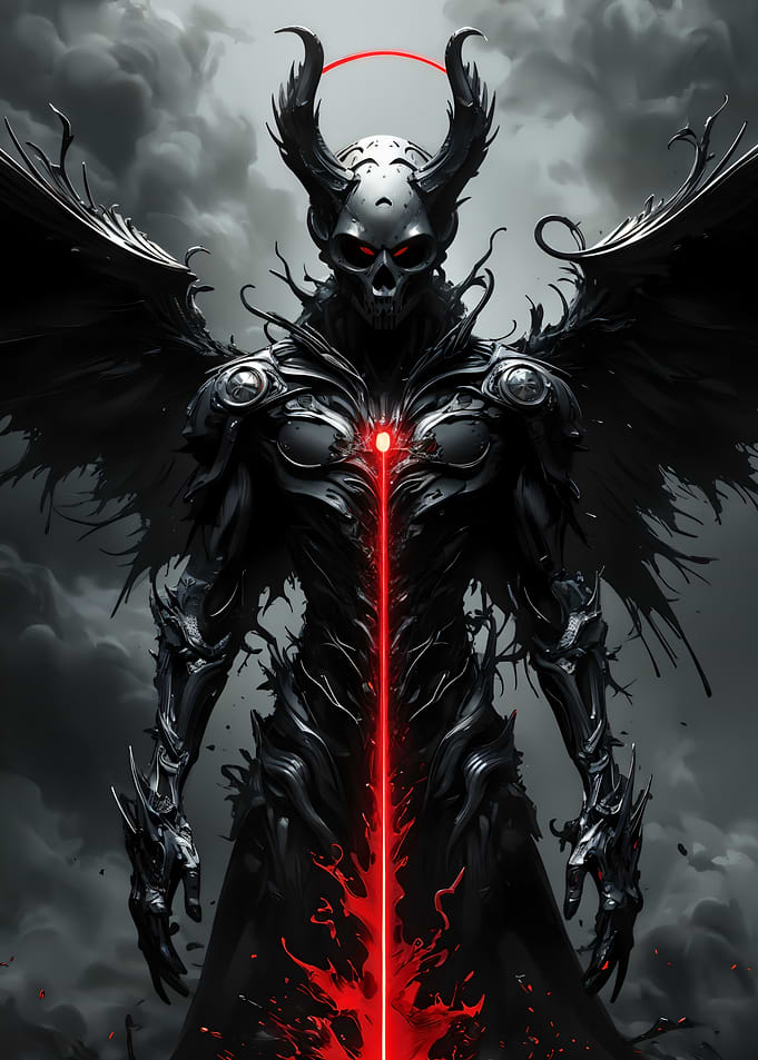 Demonic Figure with Red Laser