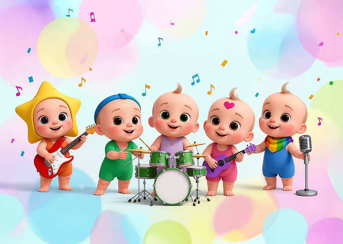 Cute Babies Band Playing Music