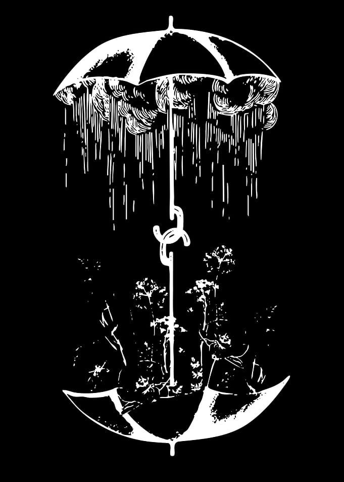 Umbrella with Rain and Flowers