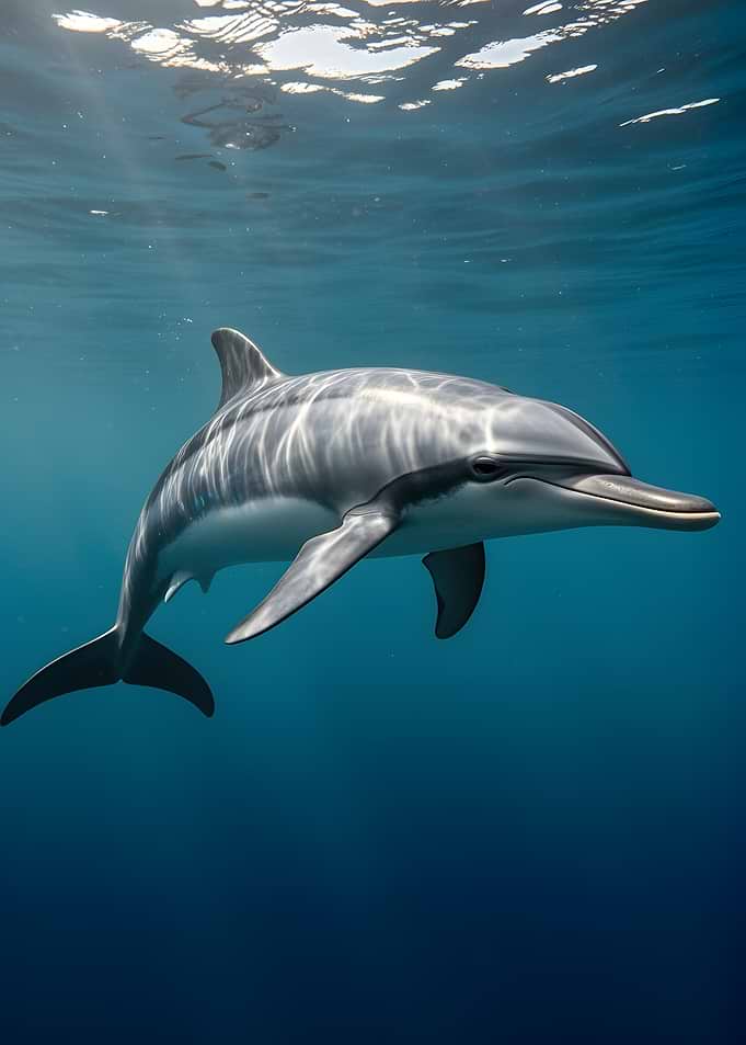Dolphin swimming in blue ocean
