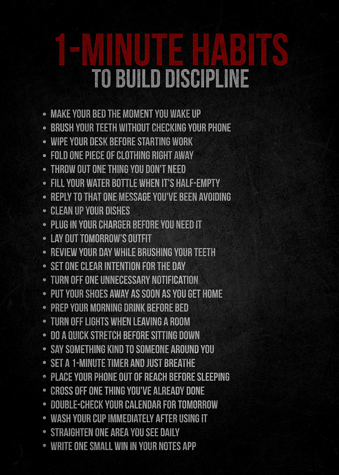 1-Minute Habits to Build Discipline Poster