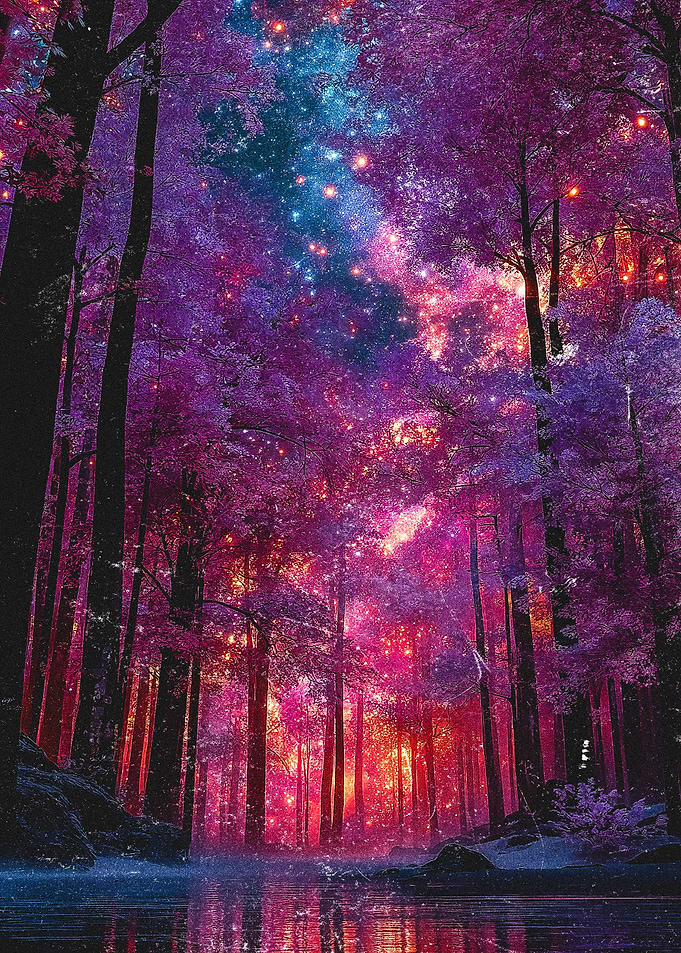 Enchanted Forest with Galaxy Sky