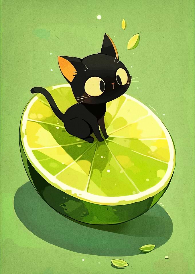 Cute Black Cat on a Lime Slice