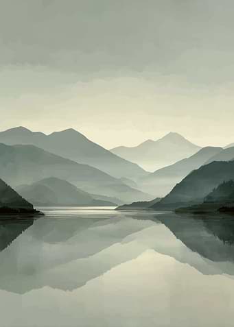 Misty Mountains Reflecting in a Lake